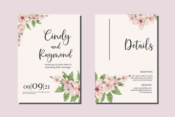 Obraz na płótnie Canvas Cherry blossoms Watercolor Wedding Invitation Elegant Floral Design, Sakura Flower