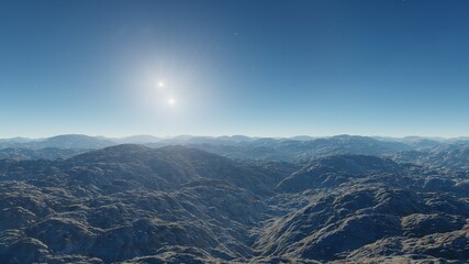 Fototapeta premium alien planet landscape, science fiction illustration, view from a beautiful planet, beautiful space background 3d render 