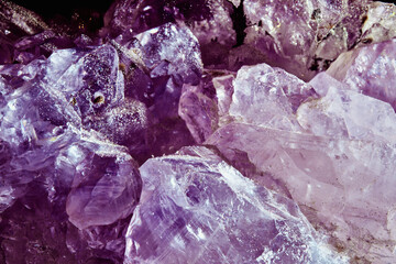 Macro image of a step of tiny amethyst crystals, stacked