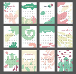 Fototapeta na wymiar The 2021 calendar template with hand drawn doodles