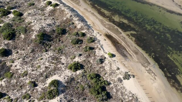 Cinematic drone camera movement, Onkaparinga river mouth, South Australia.