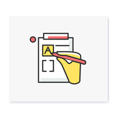 Version control color icon. Linear pictogram of hand, editing product version form. Concept of creative product editions project management. Isolated vector illustration for web and business
