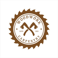 woodwork carpentry logo template, vintage style, vector illustration