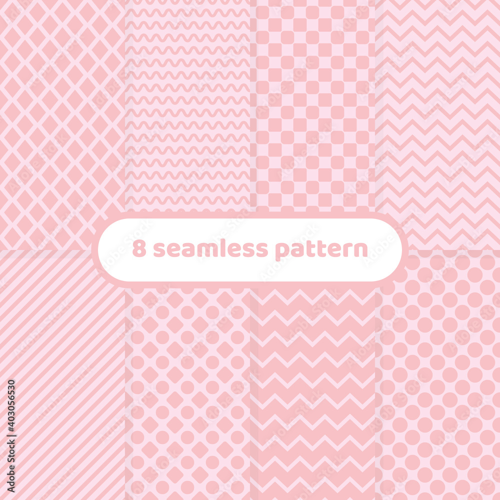 Poster cute different vector seamless patterns. pink color. geometric color set pink
