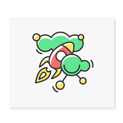 Creative inspiration color icon. Rocket launching in information sky linear pictogram. Concept of artistic insight and productive idea. Isolated vector illustration for web and business.