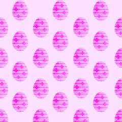 This is a seamless pattern of Easter eggs on a pink background. Wrapping paper.