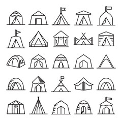 tent and camp icons vector illustration line design