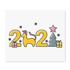 New year 2021 color icon. Christmas and New Year celebration concept. Holidays decoration, greeting card, banner, logo, image for typography and design. Isolated vector illustration