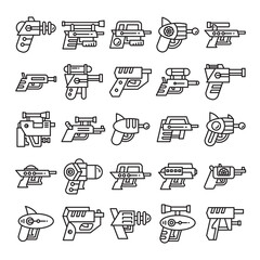blaster, laser gun, futuristic gun icons vector set line design