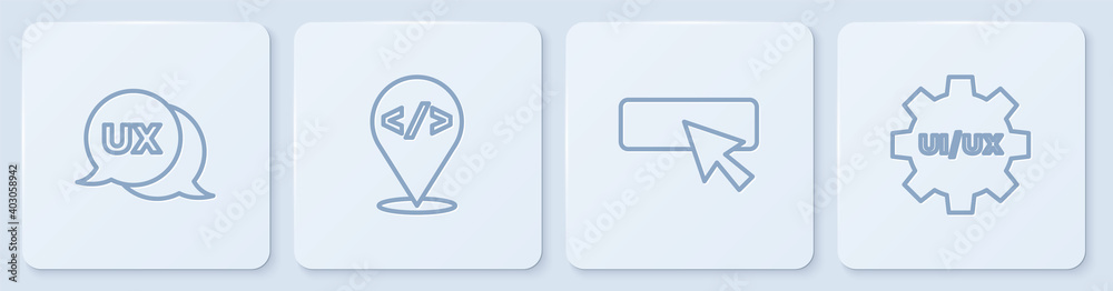 Wall mural set line ui or ux design, , front end development and . white square button. vector.