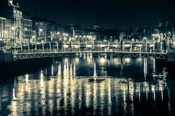 Foto op Plexiglas Night in Dublin, Millennium Bridge. Street christmass Lights with Long Time Exposure © maaramore©	