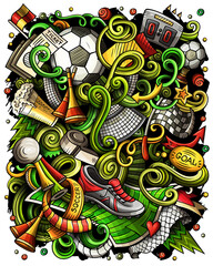 Cartoon raster doodles Football illustration. Soccer funny picture