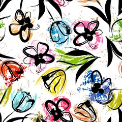 Gardinen floral seamless background pattern, with paint strokes and splashes, colorful © Kirsten Hinte