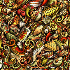Mexican Food hand drawn doodles seamless pattern.