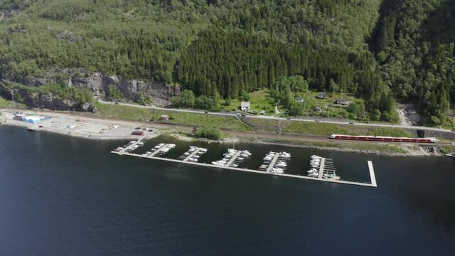 Mesmerizing Stanghelle station Norway Europe with train arriving