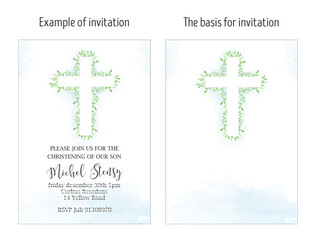 Epiphany invitation card, watercolor card. Baptism invitation cards. Watercolor Floral Cross. Christening, Baptism, religion. Christening ceremony.
