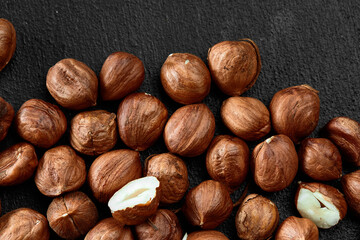 Close up of Hazelnut kernels - Food Frame Background, macro detailed close up.
