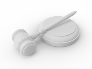 3D rendering white gavel, Judge Hammer on white background
