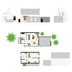 Vector house projection with furniture. Set. Scale 1:10