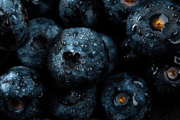 Fresh natural antioxidant blueberries pile, macro detailed close up