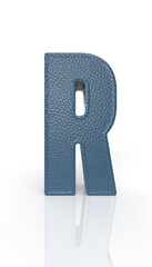 Leather letter R uppercase. blue render font with skin texture