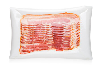 Raw bacon slice in vacuum package