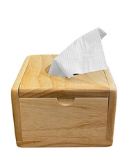 Tissue paper in square wooden box. Hygienic concept. For cleaning in medical and cosmetic context