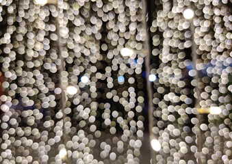 Abstract blurry white bokeh on black background. Suitable for X’mas and HNY card and background