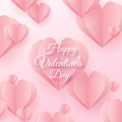 Happy Valentine s card with flying pink paper hearts. Vector