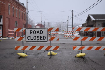 Road Closed Barriers on a City Street