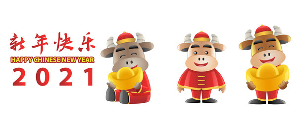 Chinese new year cute of cartoon design in the year of ox,vector illustration