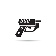 blaster, laser gun, futuristic gun icon on white background