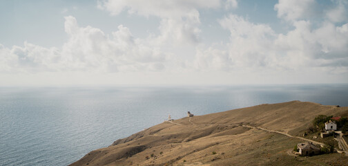 travel in nature. high beautiful view of the city, sea and blue sky, panorama, space to copy.