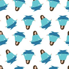 Seamless white background with a girl in the lotus position.