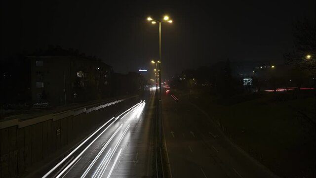 Long exposure time lapse of rush hour traffic in Sofia, Bulgaria