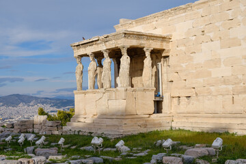 Athens - December 2019: view of Old Temple of Athena