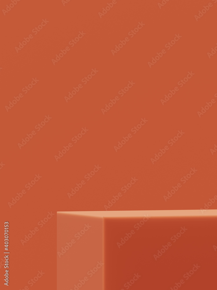 Poster minimal abstract mockup background for product presentation. red coral step podium on coral backgrou