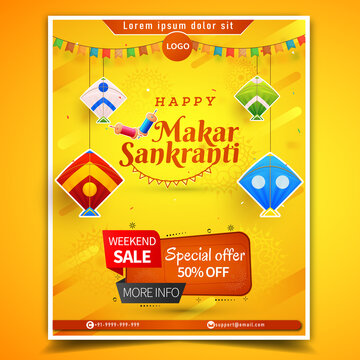 Makar Sankranti Poster Illustration of Colorful Kites 