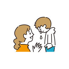 泣いている子どもとそれを励ますお母さん