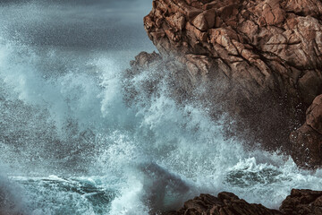 stormy sea at the rocky coast of Brittany, Fance