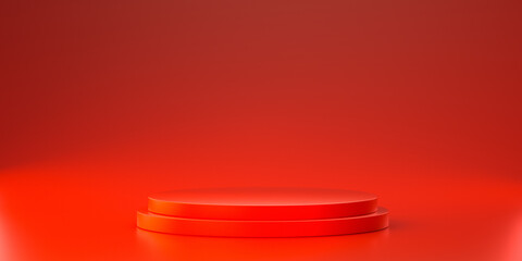 Red platform for showing product. 3d render