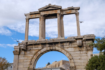 Fototapeta na wymiar Athens - December 2019: view of Arch of Hadrian