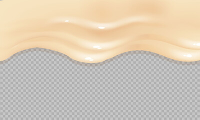 Flowing realistic liquid mayonnaise on transparent background.Spreading cheese, cream, milk, cream...