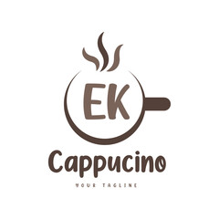 EK Letter Logo Design with Coffee Cup. Modern Letter Logo Design in Coffee Glass - obrazy, fototapety, plakaty