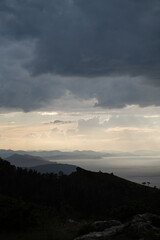 Dramatic sky over the hills of Jaizkibel on a dark winter evening