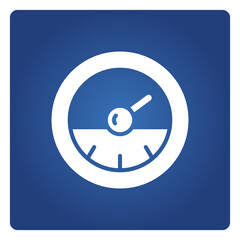 speedometer and gauge icon, symbol on blue background