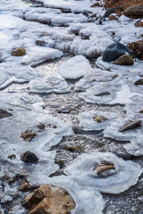 Winter scenery with frozen Vanadzor river, Armenia