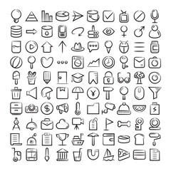 set of hand drawn and doodle line icons vector