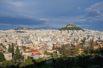 Fototapeta na wymiar Athens - December 2019: view of the city and the Mount Lycabettus