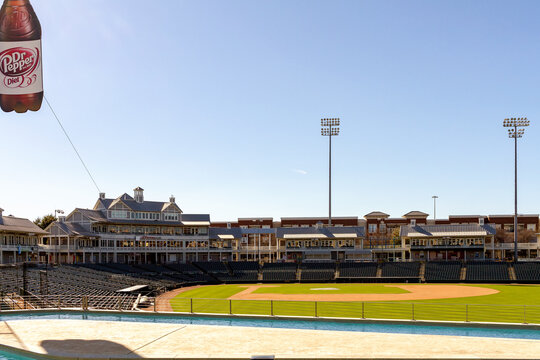 Frisco, Texas, March 14, 2019: The Dr Pepper Ballpark is recognized as one of the best ballparks in Minor League Baseball in USA. The stadium has many amenities and  features for the baseball fan.